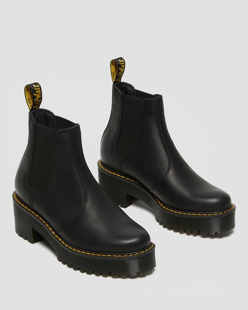 Dr Martens Rometty Wyoming Læder Platform Chelsea Støvler Dame Sort | DK 129FDN